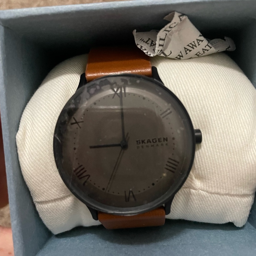 Skagen watch with leather brown band